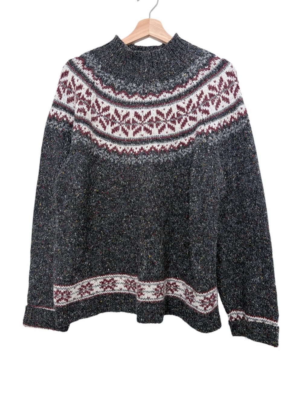 Dark Gray Speckled Knit Mock-Neck Fair Isle Sweater Size XL Croft & Barrows